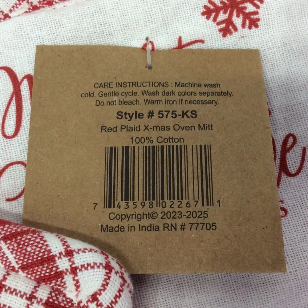 Christmas Red & White Plaid 3 Pc Kitchen Set Dish Towel/Pot Holder/Oven Mitt NWT